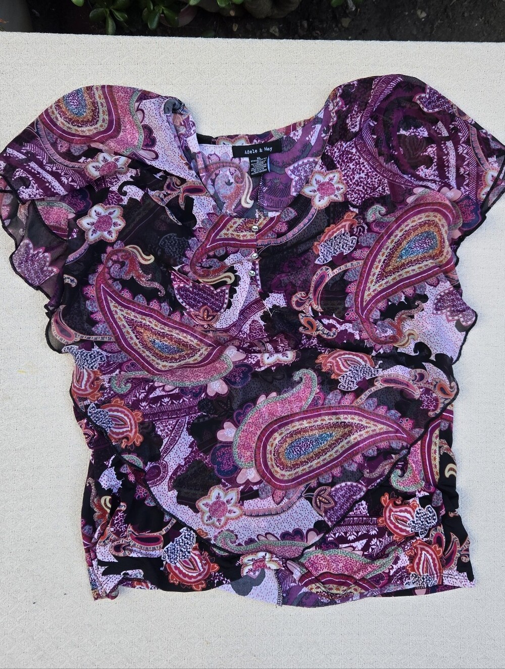 a.n.a Purple & Pink Paisley Flutter-Sleeve Blouse